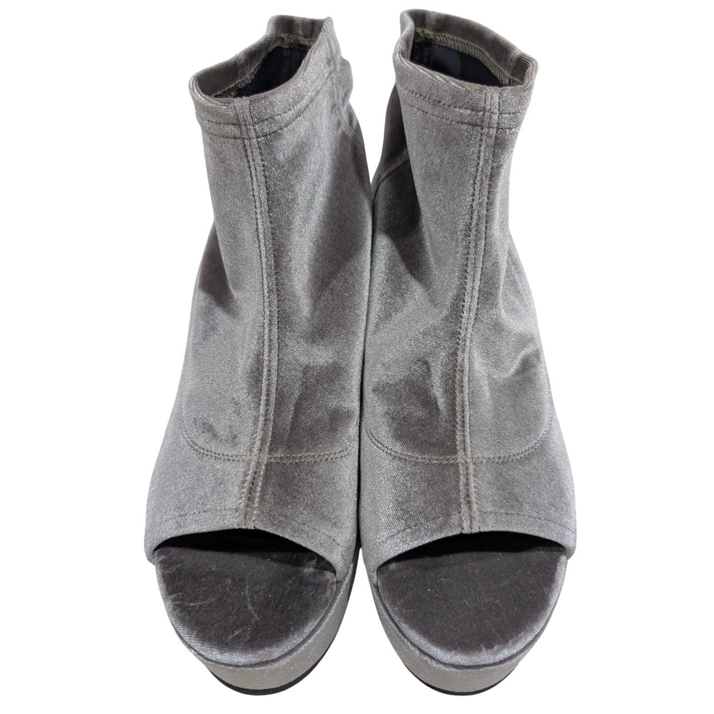 Dee Keller Italy Silver Grey Velvet Peep Toe Platform Wedge Ankle Boots 41 US 10 - Picture 4 of 10